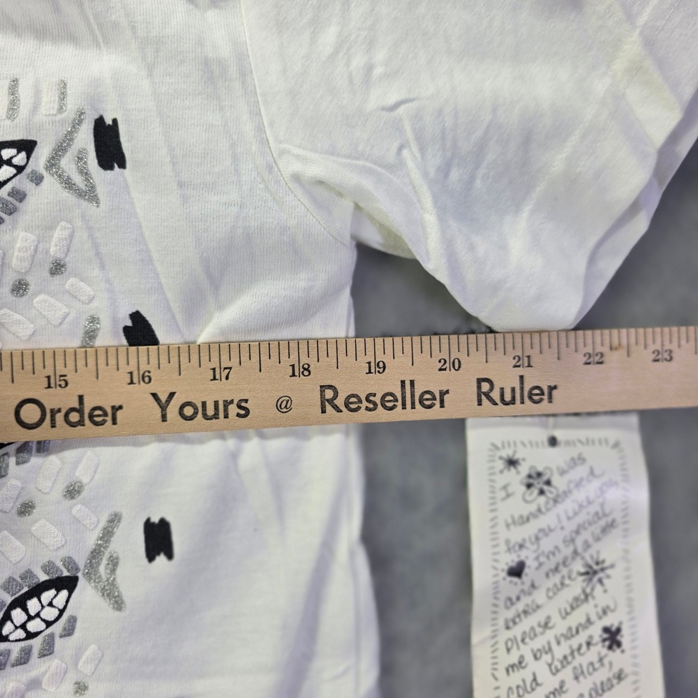 Cristina MAXX White Graphic T-Shirt Handcrafted Silver Glitter USA Made Small - Picture 11 of 13